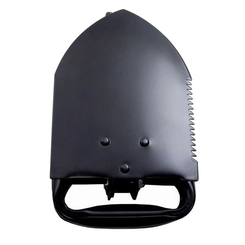 Foldable Survival Shovel With Wood Saw Edge 18.25 Inch E Tool Tactical Shovel folded position showing saw edge