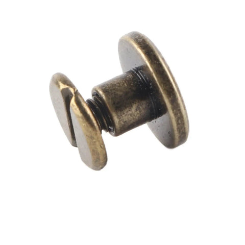 Close-up of a single 8Mm Flat Head Copper Brass Screws Nuts Rivets Set for Leather Craft and Accessories DIY Repair Kit