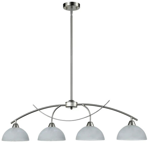 Contemporary Alabaster Frosted Glass Pendant Lighting for Kitchen Island in Brushed Nickel Finish, Sleek Arched Stem, 4 Lights, ETL Listed