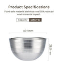 Reusable Stainless Steel Coffee Pods Kit for Nespresso Vertuo Next Plus POP VertuoLine Three Aluminum Shells 230ml Capacity Eco Friendly Refillable Capsules With Scoop And Brush, showing single stainless steel pod, dimension 49.1mm x 28.5mm, max capacity 9g.