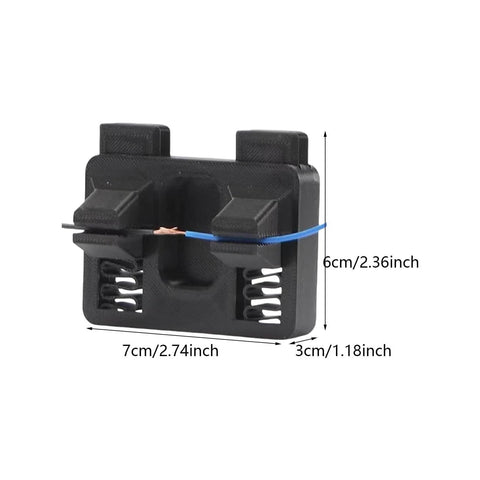 Nonslip Adjustable Soldering Aid Clamp Fixture holding wire, dimensions shown, 6cm x 7cm x 3cm, for precise electronics work.