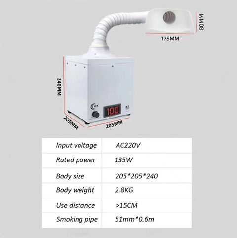 No Fuss Heavy Duty Solder Fume Extractor With Multi Layer Activated Carbon Filter And Dead Silent Draft Power For Pristine Shop Air and specs.