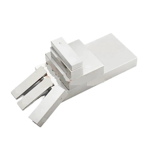 Beefy Precision Steel Measuring Block Gauge For Lathe Tools, Micrometer Adjustable shown at angle with slots and openings visible
