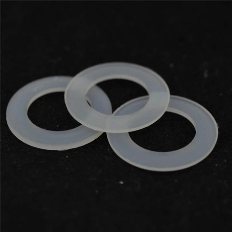 Three Non Conductive Nylon Flat Washer Inner Diameter 1/2 Inch Outer Diameter 25/32 Inch 100 Pcs RoHS Compliant UL94 V2 on black background