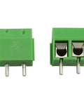 20 Pack 5mm 2 Pin Screw Terminal Block Connector For PCB Mount Arduino Projects 300V 10A Wire Range 22 To 14 AWG front and top view