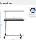 Dimensions of Heavy Duty Adjustable Overbed Table With Dead Simple Height Changes Non Tilt Wood Grain Top And Smooth Rolling Swivel Casters