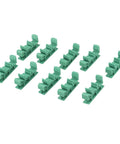 Rock Solid DIN Rail PCB Mounting Bracket 35mm Green Plastic Secure Vibration Resistant Mounting Clamp For Standard 35mm DIN Rails In Industrial Environments Easy Snap In Design For Quick Installation And Stable Performance In Dusty Harsh Environments. Pack of 5 green DIN rail PCB brackets
