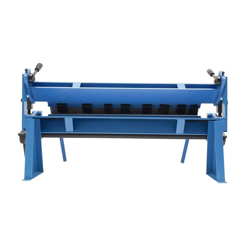Front view of 24 Inch Pan And Box Brake Sheet Metal Hand Tool With Removable Fingers for precise bends, in workshop setting.