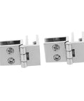 Glass door hinges, chrome-plated metal, two hinges with screws