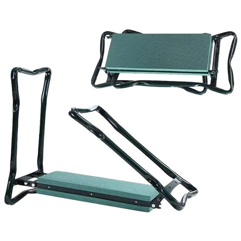 Garden Kneeler Seat With Handles Folding Bench Kneeler Stool With Dual Tool Bags Cushioned Kneeling Pad Chair shown folded and open