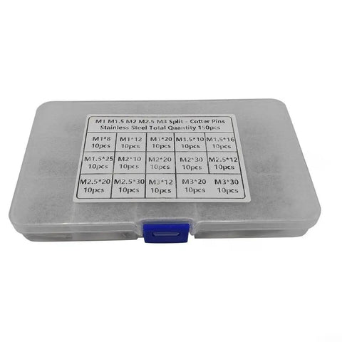 Stainless Steel 304 Cotter Pin Set, 150-Piece Assortment Kit From M1 To M3, Rust Resistant For Mechanical Fastening And Industrial Applications, Includes Durable Storage Box And Organized Compartments gray storage box with labeled M1-M3 compartments