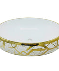 Sleek Gold Ceramic Vessel Sink Oval Bathroom Basin With Luxe Shine For Quick Vanity Upgrades, smooth white interior with gold detailing.