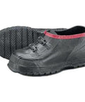 Men's Super Oversized Rubber Overshoes To Shield Work Boots From Mud And Water Heavy Duty Waterproof Shoe Covers With Boss Level Protection In Cold Weather And Hazardous Jobs Durable Flex Design Keeps Kicks Secure In Black displayed from side angle with a textured sole.