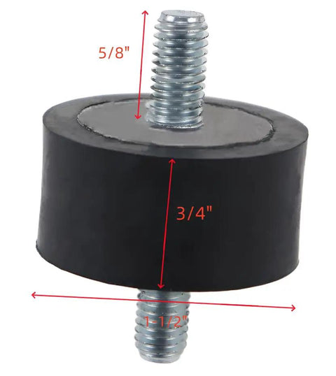 Heavy Duty Replacement Rubber Isolator Mount For John Deere Lawn Tractors Part M76270 2 Pack, measuring 5/8" height, 3/4" diameter.