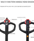 Multi-function handle of Powerful Full Electric Pallet Jack 4400 Lb Capacity with control features and battery display.