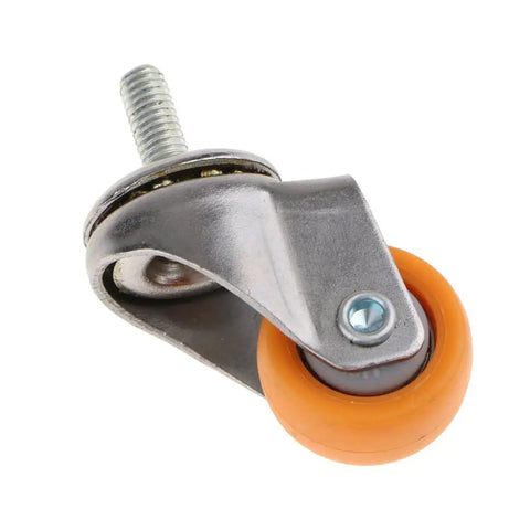 Universal Heavy Duty Swivel Furniture Casters With Non Marking Polyurethane Trolley Wheels, close-up view showing orange wheel and metal fitting.