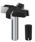Four Wing CNC Spoilboard Surfacing Router Bit With Half Inch Shank, Two Inch Cut Diameter, Half Inch Cutting Length, Carbide Tipped