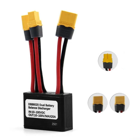 Go The Distance With This Radical Dual Battery Parallel Switcher For Your E Bike. Rock A 20A Smart Auto-Switching Tech To Double Your Capacity And Crush Longer Rides Without Sufferin' Range Anxiety On Your Electric Scooter Or Bike Setup Today. black aluminum dual battery switcher with yellow connectors, 20A