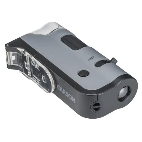 LED UV Pocket Microscope With 100x To 250x Zoom And Smartphone Clip Digiscoping A STEM Ed Tool For Students And Makers Delivers Sharp Images And Easy On The Go Documentation, compact gray-black plastic