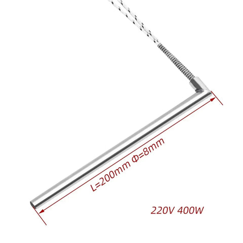 Straight Up Heavy Duty 5 Pack 220V Stainless Steel 8Mm Right Angle Cartridge Heaters featuring Fast Acting 400W, 200mm length.