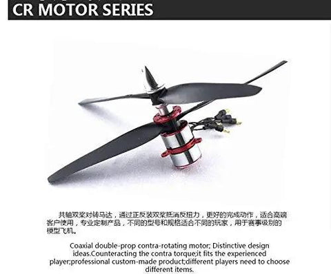 CR23M Coaxial Contra-Rotating Motor 1550KV for RC Helicopter, features black props, compact design, reliable performance.