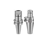 Heavy Duty CNC BT40 Tool Holder With Rock Solid Shank Precision At 0.003 For ER16 ER20 ER25 ER32 ER40 Collets side view in silver finish.