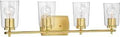 4 Light Clear Glass Bath Vanity Light In Satin Brass, Traditional Meets Modern Style, Durable Finish