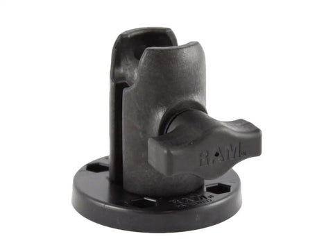 RAM Mounts Single Socket Swivel Arm With AMPS Base For B Size 1 Inch Ball 360 Degree Rotating Mount On A Two And A Half Inch Round Base Built From High Strength Composite Black, black composite swivel arm on round base