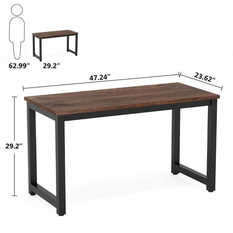 47 Inch Modern Rustic Computer Desk With Metal Legs And Adjustable Feet, Extra Wide 23.6 Inch Desktop shown with dimensions