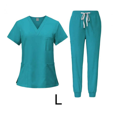 Soft Blue Nurse Scrub Set For Work All Day Comfort Easy Clean Uniform Top And Jogger Pants Machine Washable Scrubs Large