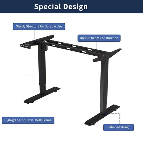Rocksolid Electric Standing Desk With Solid Steel Frame And Reinforced Double Beams, showing sturdy double-beam construction and high-grade desk frame.