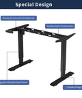 Rock Solid Electric Standing Desk That Kicks Into Gear Smooth As Butter For Home Office Gaming Ergonomic Sit Stand Table With 176 Pound Capacity Wobble Free Heavy Duty Steel Frame In Black Brown showing sturdy double-beam construction.