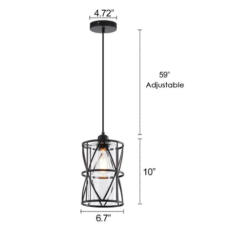 Black Industrial Metal Pendant Light With Clear Glass Shade For Kitchen Island Sink Counter And Dining Room Transitional Cylinder Pendant Lighting Fixture Vintage Modern Industrial Style With Sleek And Chic Vibe, 10" height, adjustable cord