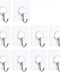 Adhesive Hooks Heavy Duty 15 Lbs Max Reusable Transparent Stick On Wall Hangers For Hanging Towels Robes Keys Bags In Bathroom Kitchen Outdoors 10 Pack No Nails Needed