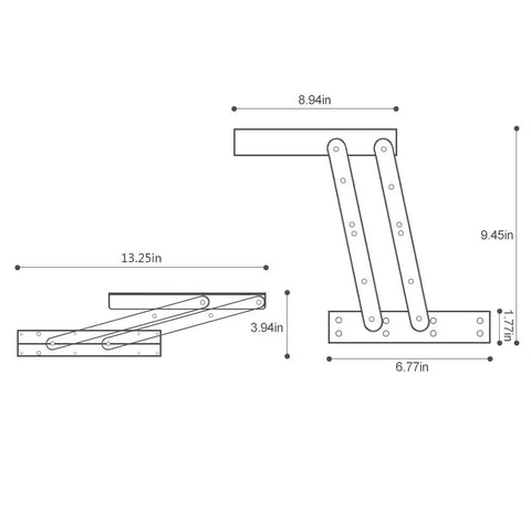 Diagram of Dope Lift Up Top Coffee Table Mechanism With Spring Assist Air Operated Convertible Desk Hardware Hinge Bracket dimensions