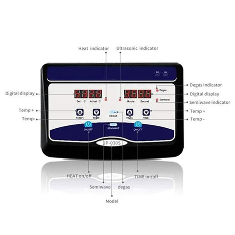 Control panel of Pro Grade Slick Wash Industrial Ultrasonic Cleaner With Smart Digital Timer for precise settings.