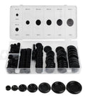 Rubber Grommet Kit With 170 Pieces For Auto Wiring Protection 7 Popular Metric Sizes From 7.14mm To 25.40mm Assorted Grommets For Electrical Wiring Projects High Strength Flexible Rubber Keeps Cables Safe And Neat, black rubber grommets in a size-organized storage case
