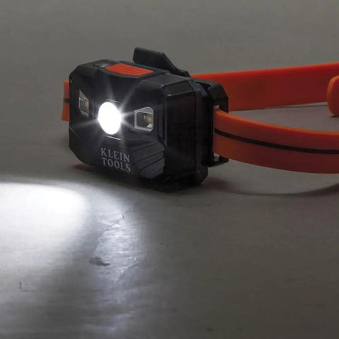 Rechargeable LED Headlamp With Silicone Strap All Day Runtime 400 Lumen Brightness Auto Off Power Saving 3 Modes Spot Flood And Full Battery Gauge Indicates Charge Ideal For Work Running Hiking Camping And Night Fishing