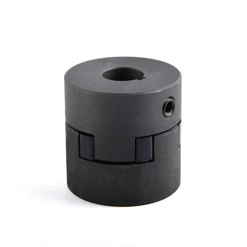 Flexible L Jaw Coupling Set Half To Three Quarter Inch Bores L095 Three Piece With NBR Buna N Rubber Spider Includes Two Halves And Insert Keyways And Set Screws, black steel half