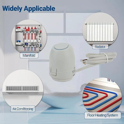 Front view: 2W normally closed 24V electric thermal actuator, white plastic body for underfloor heating systems