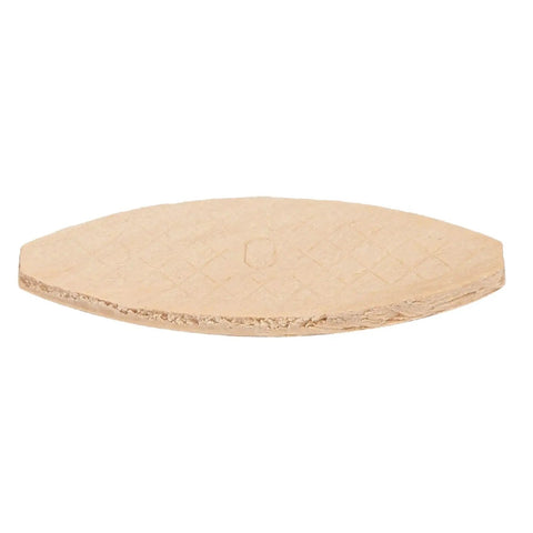 Close-up of a beech wood joining biscuit, size 0, from the 100 Pack Wood Joining Biscuits Size 0 For Pro Grade Woodworking Joints Made From Solid Beech Wood.