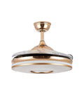 Retractable Gold Ceiling Fan With Light And Invisible Blades, 42 Inch Crystal Chandelier LED Lamp, in retracted position