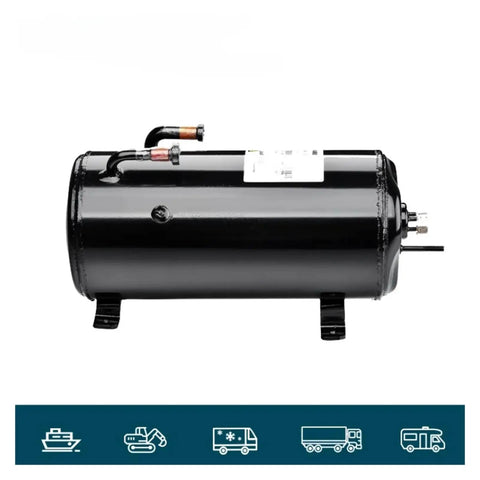 Heavy Duty R290 Hermetic Rotary AC Compressor For Your Rv Caravan Rig Kicks Serious Heat To The Curb While Delivering Smooth As Butter Cooling And Top Shelf Efficiency All Season Long, black metal housing.