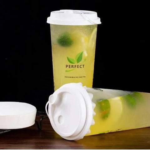 500 Pcs White Leak-Proof Cup Lid Liners, Round Sealing Paper Pads, Waterproof Spill-Proof Paper for Plastic Cups, Milk Tea Coffee Beverage Cups, Heat and Cold Resistant, 5.1 Inch Film Seal Pads on white plastic cup lid