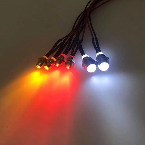 Dope 6 LED RC Car Light Kit With White 5mm Front Headlights Red 3mm Taillights And Yellow Signal Lights visible against dark background