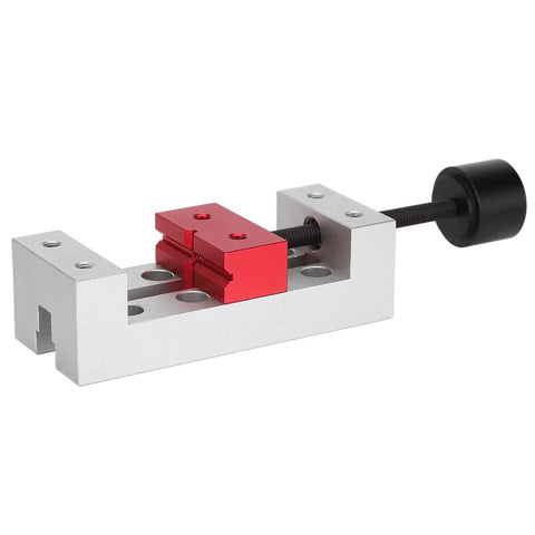 Compact Aluminum Mini Bench Vise For Woodworking Hobbyists, A Handy Little Table Clamp With 50mm Jaw Range, 123mm Overall Length, 20mm Mount Hole Distance, Ideal For Engraving, Drilling, And Small Repairs, silver and red