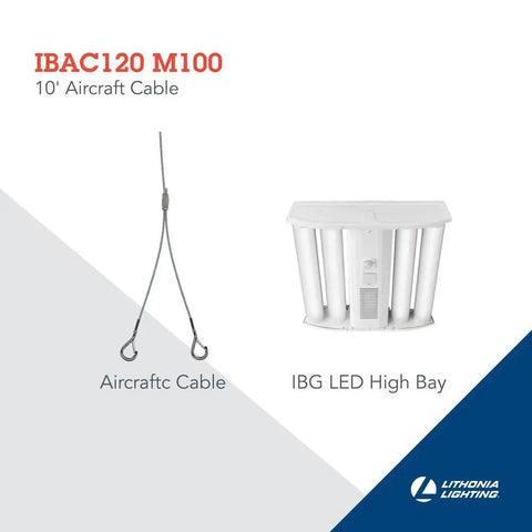Ten Foot Beefy Aircraft Cable With Hooks Hanging Suspension Kit For Indoor LED High Bay Lights display next to IBG LED High Bay