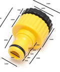 40 Pack Real Heavy Duty Snap On Tap Connectors Quick Fix Adapter Reducer 3/4 By 1/2 Inch Garden Hose Fittings close-up view of yellow plastic adapter showing measurements.
