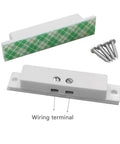 Four Pack NC Wired Door Alarm Magnetic Contact Sensor with double sided tape for easy install, includes screws and wiring terminal.