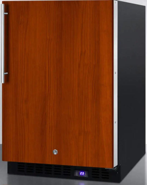 Top Shelf Under Counter Upright Freezer With Panel Ready Door For Seamless Cabinet Look Frost Free Cooling Digital Controls 24 Inch Wide Built In Or Freestanding Config showing front view wood panel door and digital temperature display.